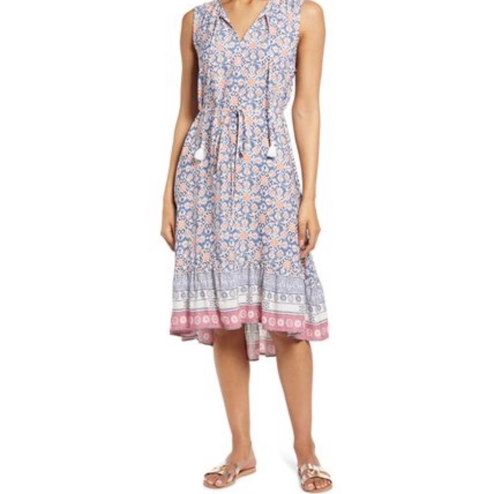 Beachlunchlounge Lou Lou Belted Multicolor Midi Dress Sz Medium NWT - Picture 2 of 12